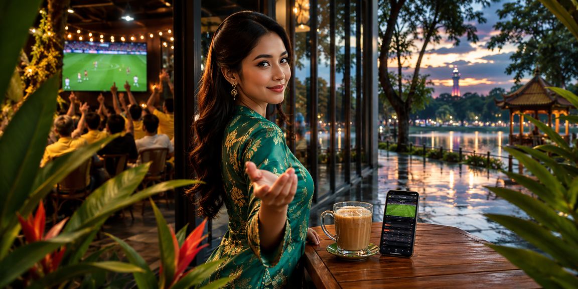 Suasana pertaruhan sukan sempena Hari Raya di Malaysia dengan pengguna berbaju kurung